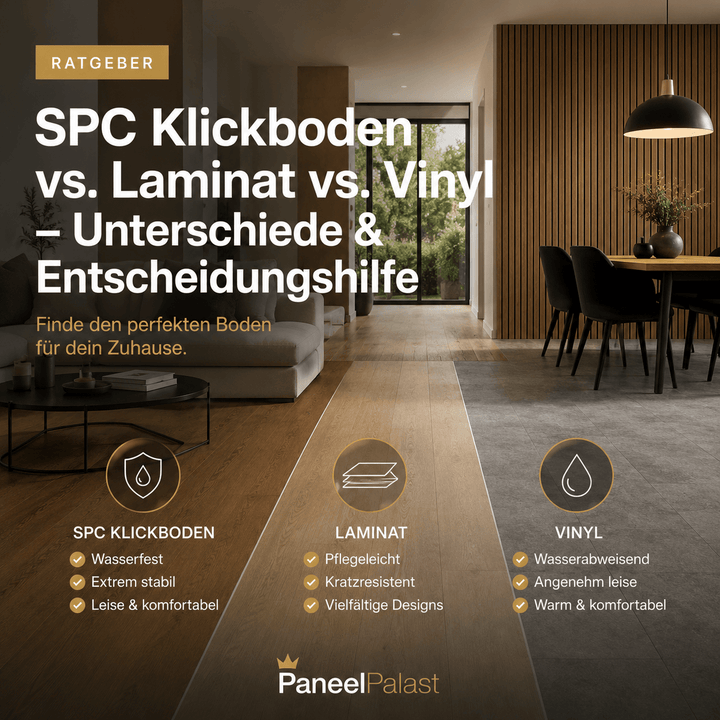 SPC Klickboden vs. Laminat vs. Vinyl: Unterschiede & Entscheidungshilfe