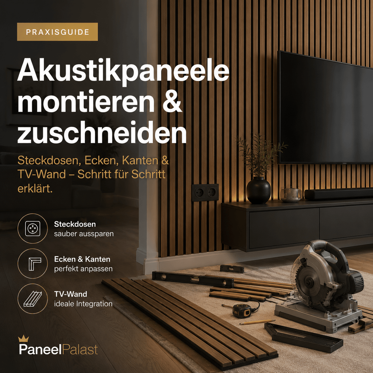 Akustikpaneele montieren & zuschneiden – Steckdosen, Ecken, Kanten & TV-Wand (Praxisguide)