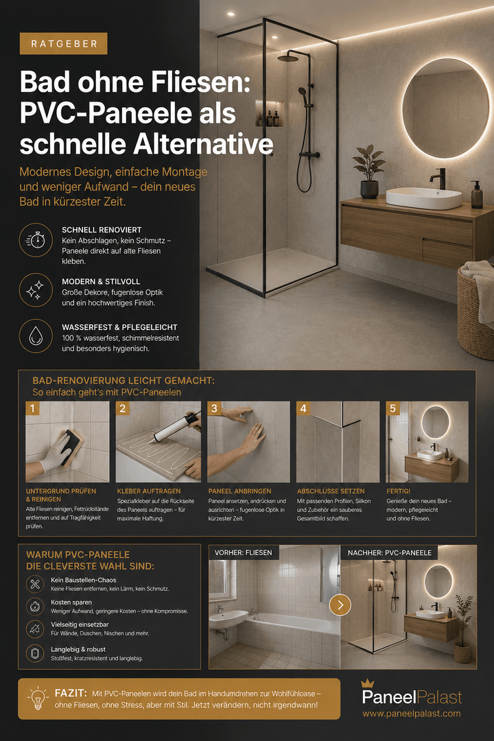Bad ohne Fliesen: PVC-Paneele als schnelle Alternative