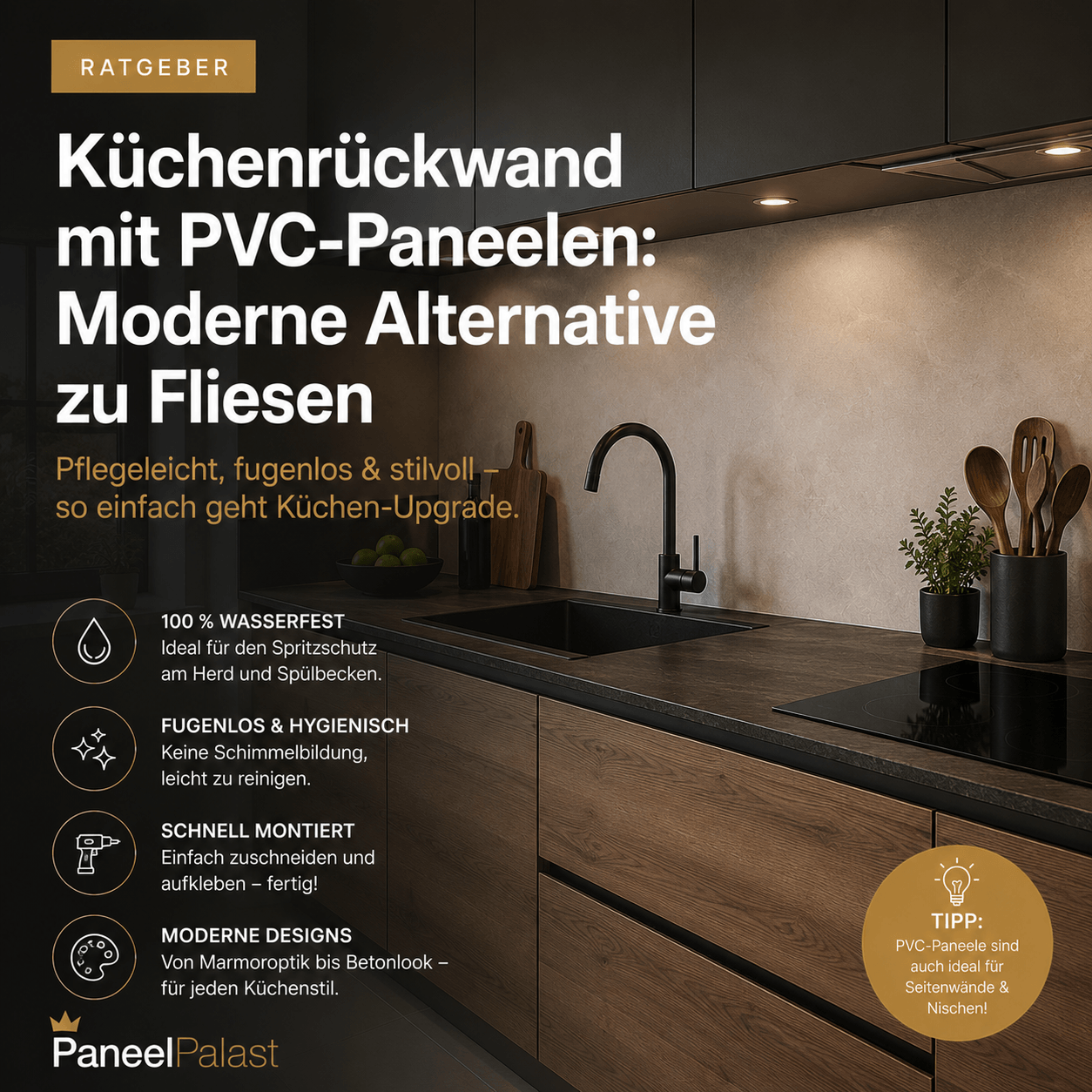 Küchenrückwand mit PVC-Paneelen – moderne Alternative zu Fliesen