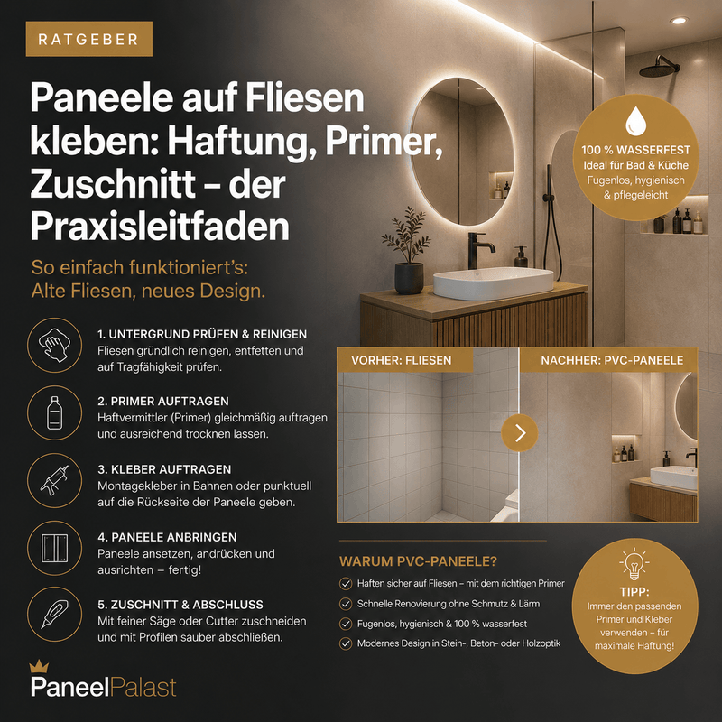 Paneele auf Fliesen kleben: Haftung, Primer & Zuschnitt – der Praxisleitfaden