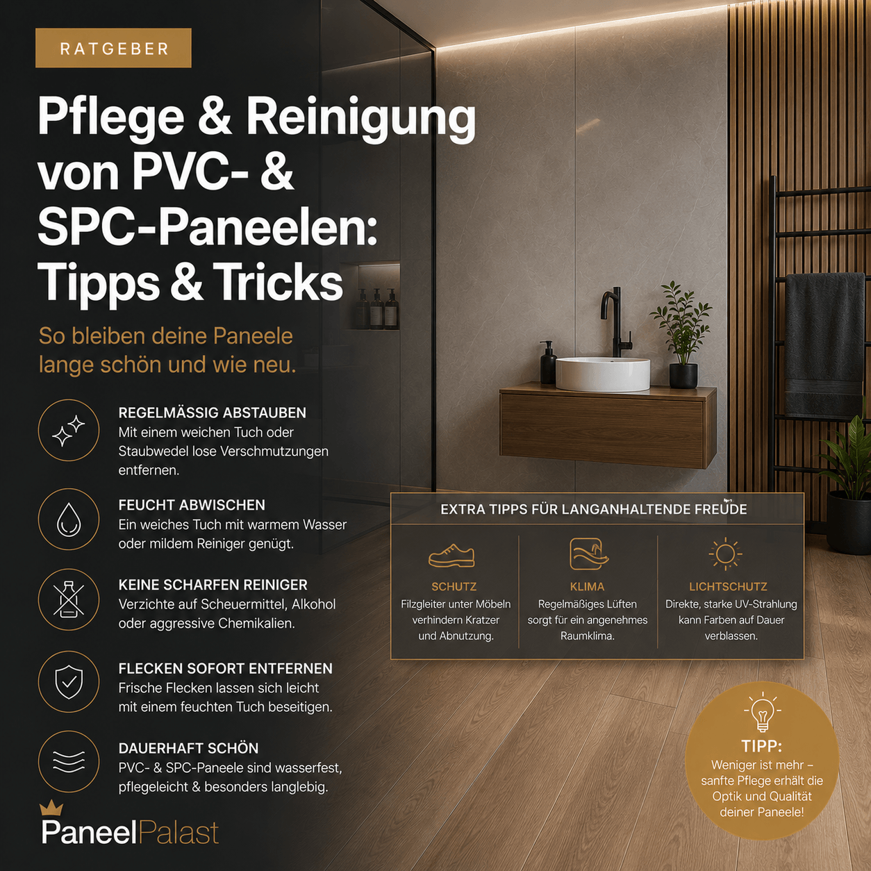 Pflege & Reinigung von PVC- und SPC-Paneelen – Tipps & Tricks